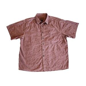 Horny Toad Button Up Shirt Casual Outdoor Orange Plaid Short Sleeve Mens Sz XL